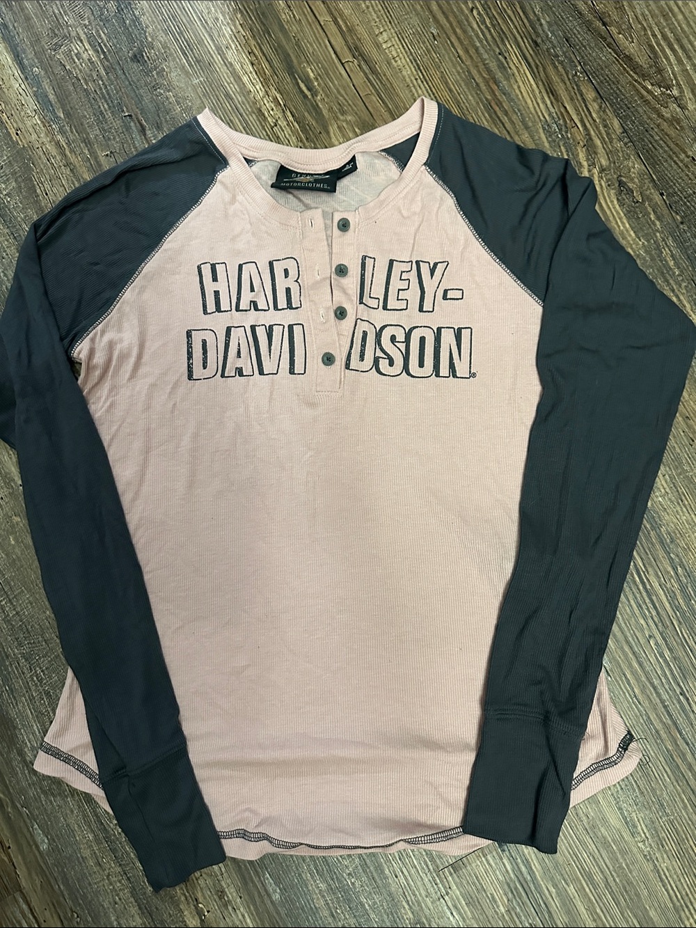 Harley-Davidson Pink Body Black Raglan Henley Long Sleeve Shirt